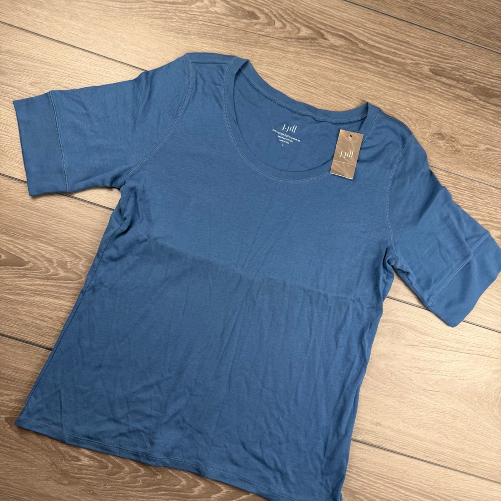 J. Jill Women Tee Pima Cotton Elbow-Sleeve Scoop Neck Azure Blue Large